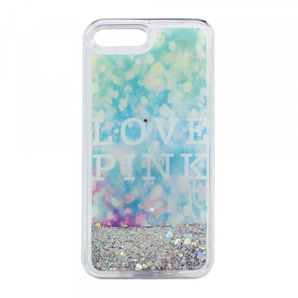 Wholesale iPhone 7 Plus Design Glitter Liquid Star Dust Clear Case (Love Pink Silver)